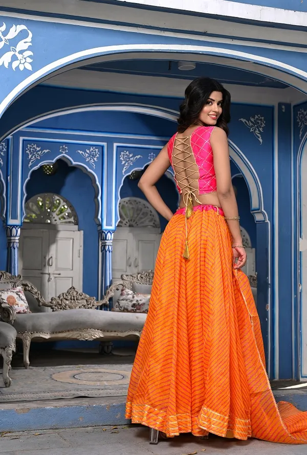 Orange_Striped_Lehenga_&_Dupatta_with_Unstitched_Blouse