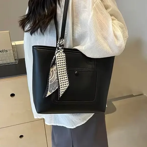 Black_Stylish__Women'S_Tote_Bag_With_Back,Front_And_Inner_Pocket_&_Spacious_Compartment__With_Ribbon_Decoration�_Perfect_For_Travel,_Office,_&_Daily_Style
