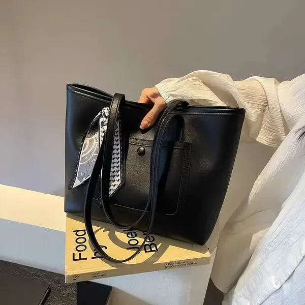 Black_Stylish__Women'S_Tote_Bag_With_Back,Front_And_Inner_Pocket_&_Spacious_Compartment__With_Ribbon_Decoration�_Perfect_For_Travel,_Office,_&_Daily_Style