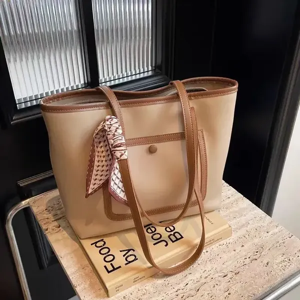 Cream_Tote_Bag_for_Women_|_Trendy_PU_Leather_with_Ribbon_&_Spacious_Compartments