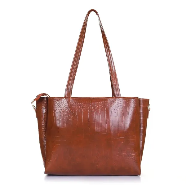 Tan_Croco_Pattern_Shoulder_Bag_For_Women_With_3_Big_Compartment