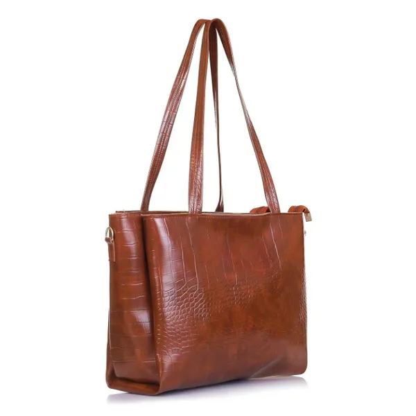 Tan_Croco_Pattern_Shoulder_Bag_For_Women_With_3_Big_Compartment