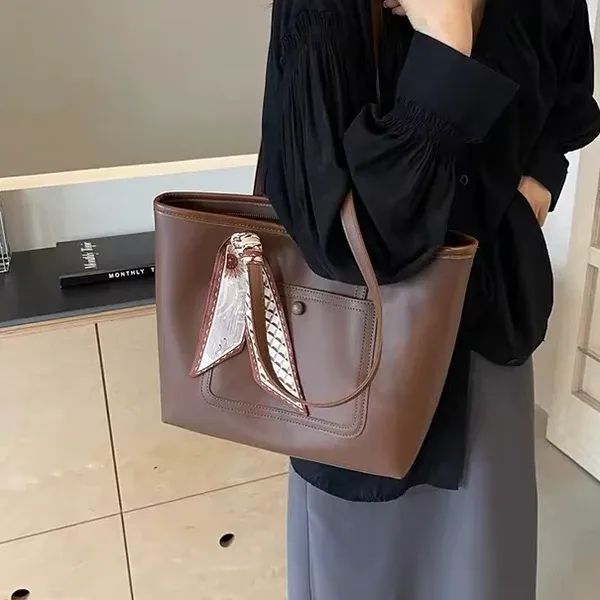 Brown_Tote_Bag_for_Women_|_Stylish_PU_Leather_with_Ribbon_&_Multiple_Pockets