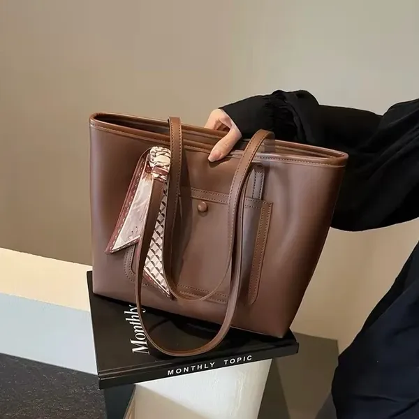 Brown_Tote_Bag_for_Women_|_Stylish_PU_Leather_with_Ribbon_&_Multiple_Pockets