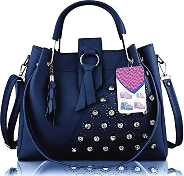 Blue_Shoulder_Pu-Leather_Handbags_For_Women'S._Combo_Set_Of_3_With_1_Compartment_And_1_Back_Zipper_Pocket