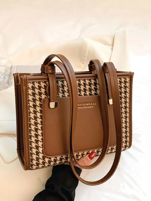 Tan_Large-Capacity_Houndstooth_Bag_New_Fashion._One-Shoulder_Underarm_Handbag