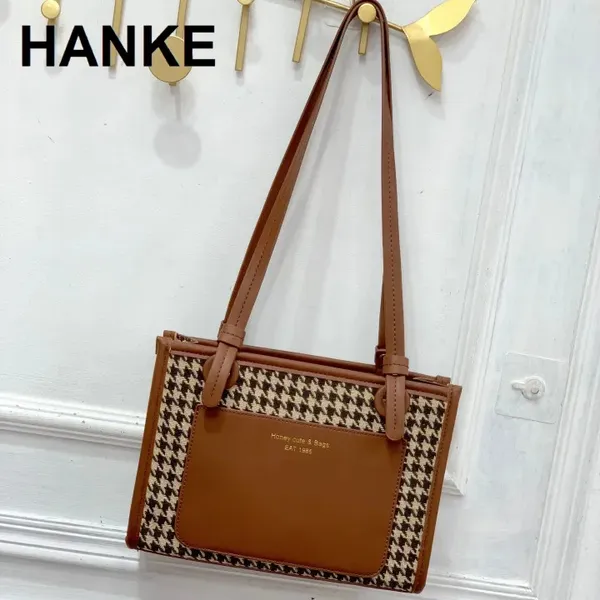 Tan_Large-Capacity_Houndstooth_Bag_New_Fashion._One-Shoulder_Underarm_Handbag