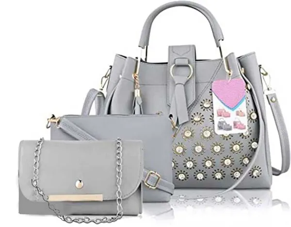 Grey_Shoulder_Pu-Leather_Handbags_For_Women'S._Combo_Set_Of_3_With_1_Compartment_And_1_Back_Zipper_Pocket