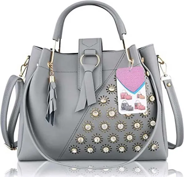 Grey_Shoulder_Pu-Leather_Handbags_For_Women'S._Combo_Set_Of_3_With_1_Compartment_And_1_Back_Zipper_Pocket