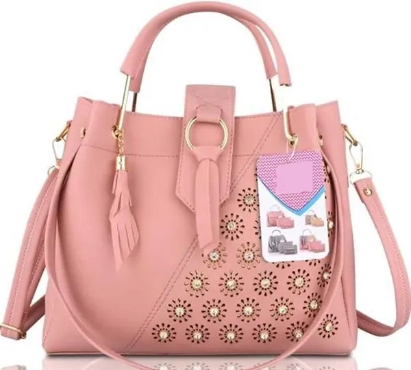 Peach_Shoulder_Pu-Leather_Handbags_For_Women'S._Combo_Set_Of_3_With_1_Compartment_And_1_Back_Zipper_Pocket