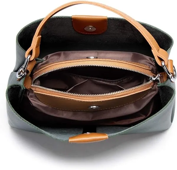 Green_Designer_Ladies'_Pu-Leather_Shoulder_And_Crossbody_Bags__Large_Capacity_Travel_Bucket_Handbags