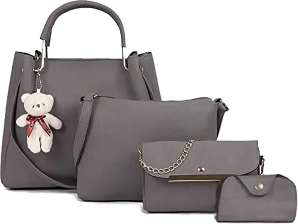 Grey_Shoulder_Pu-Leather_Handbags_For_Women'S._Combo_Set_Of_4
