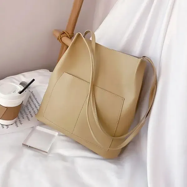 Cream_Women_Tote_Bag__Leather_Handbags_Casual_Ladies_Shoulder_Bags_For_Shopping._With_1_Compartment_And_Front_Pocket