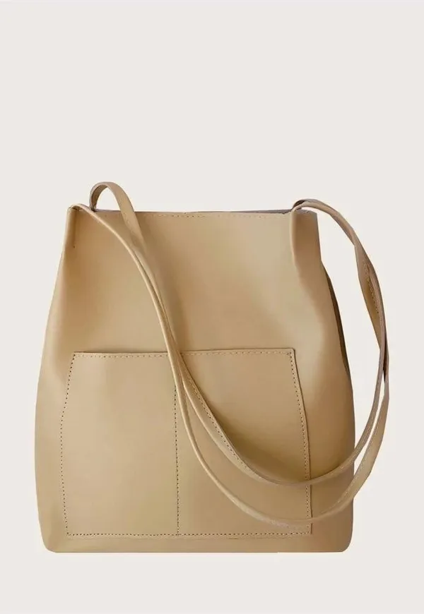 Cream_Women_Tote_Bag__Leather_Handbags_Casual_Ladies_Shoulder_Bags_For_Shopping._With_1_Compartment_And_Front_Pocket