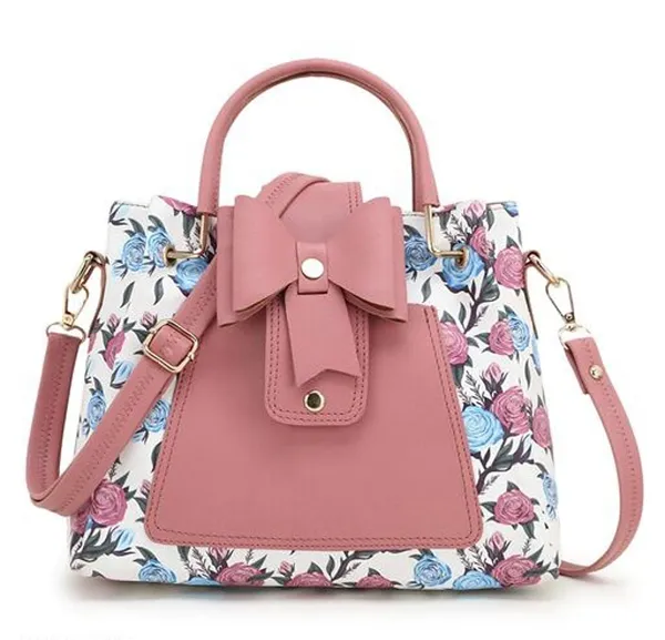 Sky_Blue_Stylish_Shoulder_Pu-Leather_Flower_Printed_Handbags_For_Women._1_Compartment_And_2_Chain_Pocket