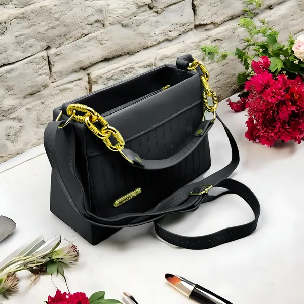 Black_Sling_Bag_for_Women_|_Trendy_PU_Leather_with_Dual_Handles_&_Compartments