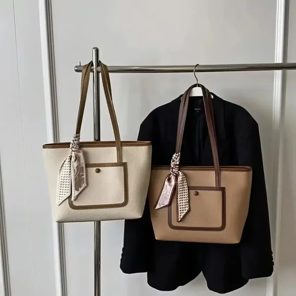 White_Stylish_Women'S_Tote_Bag_With_Back,Front_And_Inner_Pocket__Spacious_Compartment_With_Ribbon_Decoration_Perfect_For_Travel,_Office,__Daily_Style