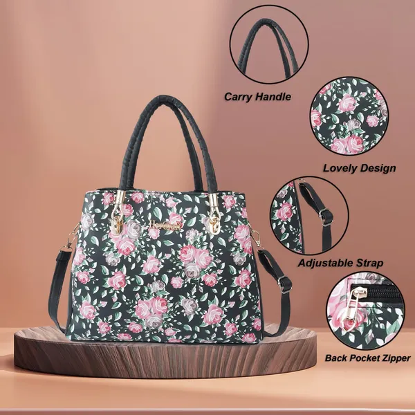 Black_Women_Printed_Flower_Fancy_Handbag_With_3_Compartment,_2_Pocket_And_2_Double_Handle
