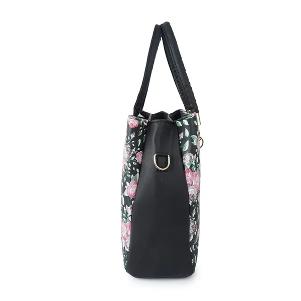 Black_Women_Printed_Flower_Fancy_Handbag_With_3_Compartment,_2_Pocket_And_2_Double_Handle