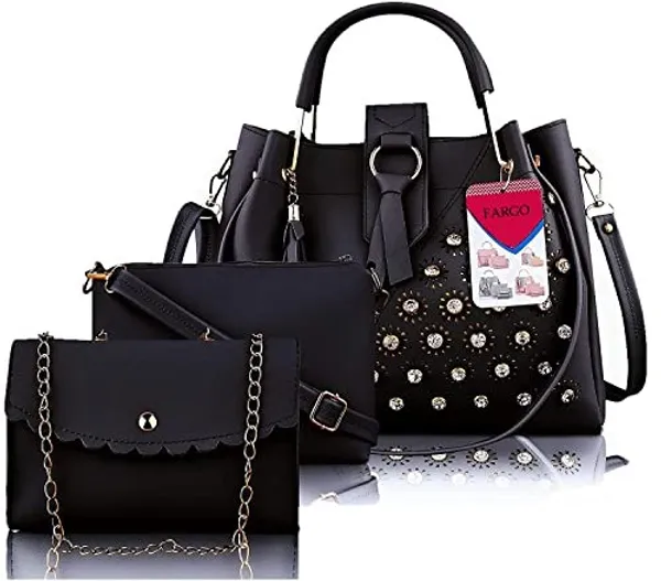 Black_Shoulder_Pu-Leather_Handbags_For_Women'S._Combo_Set_Of_3_With_1_Compartment_And_1_Back_Zipper_Pocket