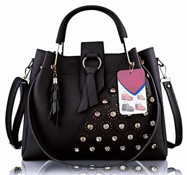 Black_Shoulder_Pu-Leather_Handbags_For_Women'S._Combo_Set_Of_3_With_1_Compartment_And_1_Back_Zipper_Pocket