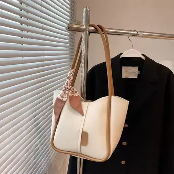 White_Versatile_Women'S_Tote_Bag_With_Back_Zip_Pocket__Spacious_Compartment__Perfect_For_Travel,_Office,__Daily_Style