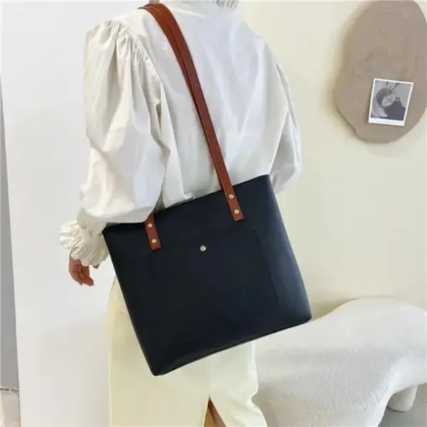 Black_Women'S_Stylish_Pu_Leather_Tote_Bag__Spacious_Design_With_1_Large_Compartment__2_Pockets,_Perfect_For_Office,_Travel,_And_Casual_Use