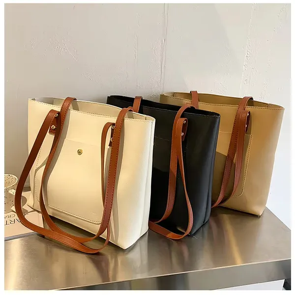 Black_Women'S_Stylish_Pu_Leather_Tote_Bag__Spacious_Design_With_1_Large_Compartment__2_Pockets,_Perfect_For_Office,_Travel,_And_Casual_Use