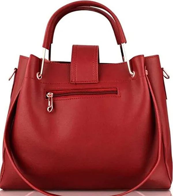 Maroon_Shoulder_Pu-Leather_Handbags_For_Women'S._Combo_Set_Of_3_With_1_Compartment_And_1_Back_Zipper_Pocket