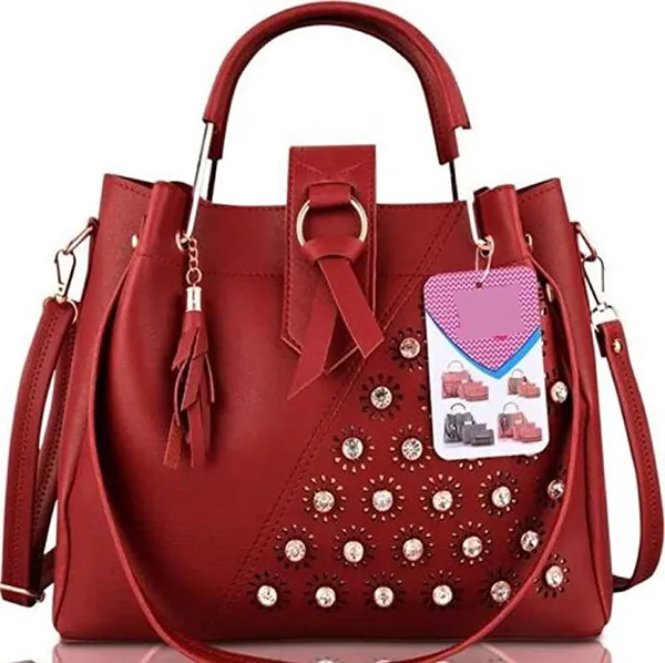 Maroon_Shoulder_Pu-Leather_Handbags_For_Women'S._Combo_Set_Of_3_With_1_Compartment_And_1_Back_Zipper_Pocket