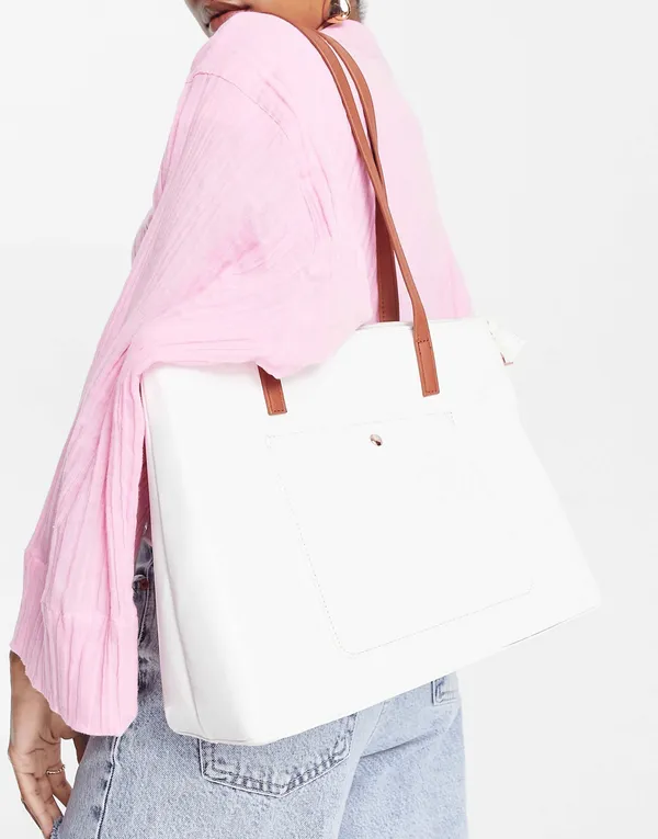 White_Women'S_Stylish_Pu_Leather_Tote_Bag__Spacious_Design_With_1_Large_Compartment__2_Pockets,_Perfect_For_Office,_Travel,_And_Casual_Use