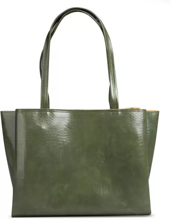Green_Croco_Pattern_Shoulder_Bag_For_Women_With_3_Big_Compartment