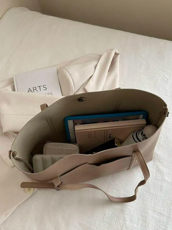 Cream__Feather_Tote_Bag_Zipper_Fashion_Casual_Tote_Bag_Tote_Shoulder_Bag_Work_Shoulder_Bag_Casual_Handbag__Leather_Shoulder_Bags