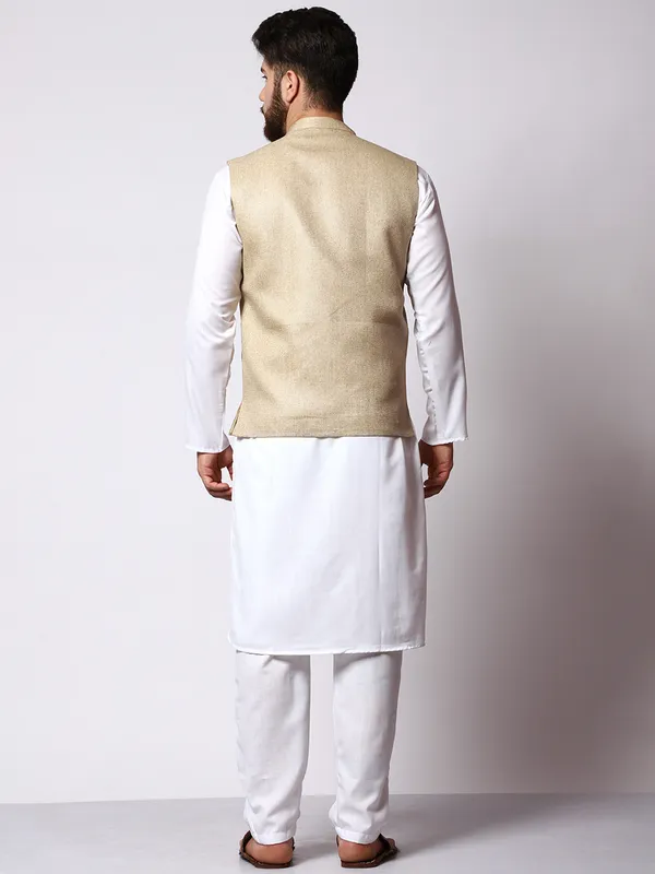 White_Cotton_Kurta_With_Jute_Waistcoat_Set_For_Men