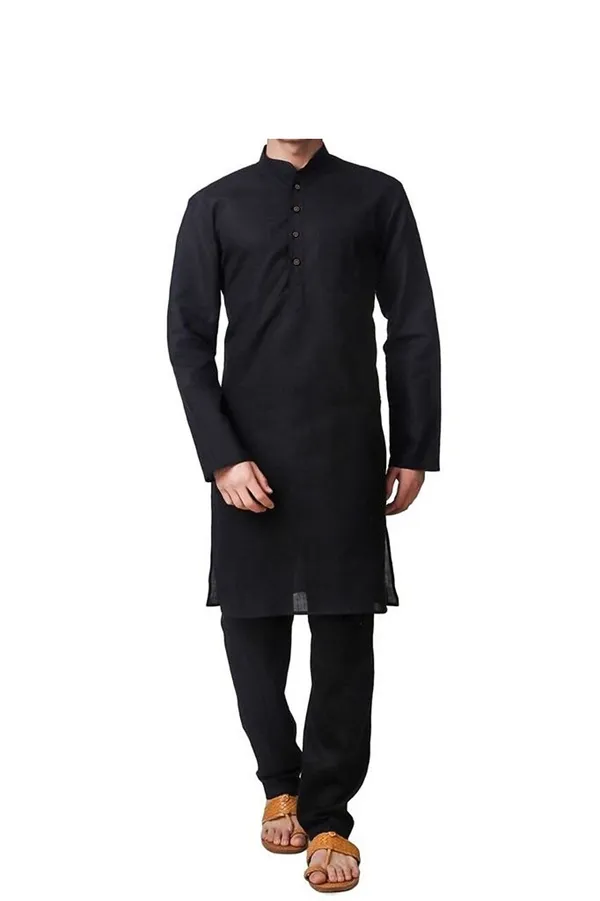 Black_Cotton_Kurta_With_Pyjama_Set_For_Men