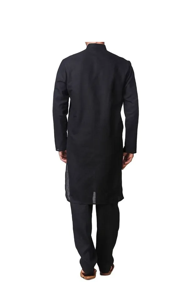 Black_Cotton_Kurta_With_Pyjama_Set_For_Men