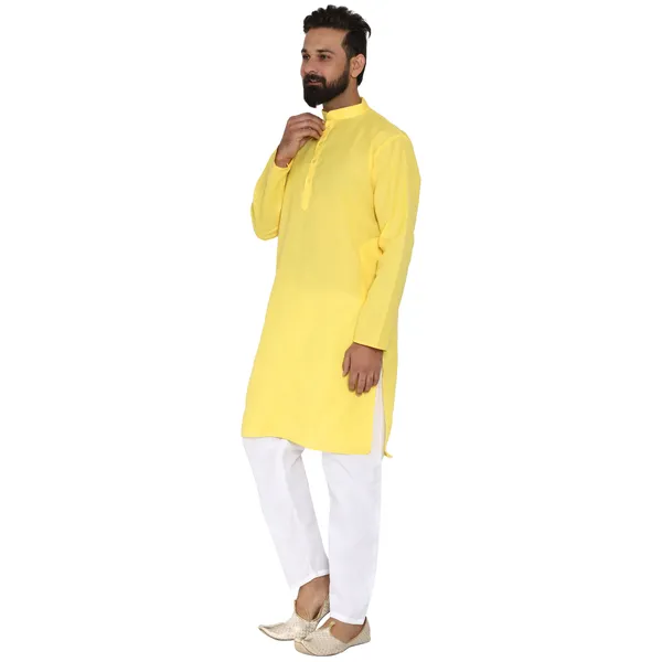 Yellow_Cotton_Kurta_With_Pyjama_Set_For_Men