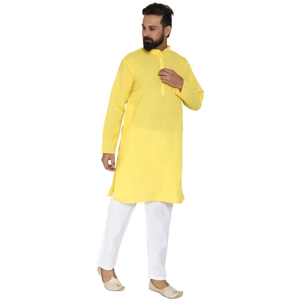 Yellow_Cotton_Kurta_With_Pyjama_Set_For_Men