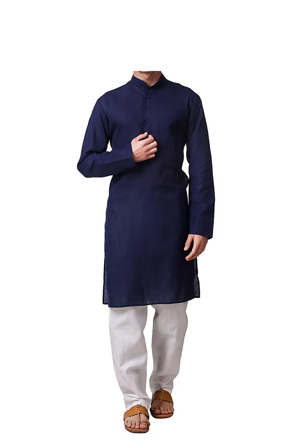 Navy_Blue_Cotton_Kurta_With_Pyjama_Set_For_Men