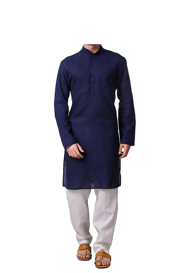 Navy_Blue_Cotton_Kurta_With_Pyjama_Set_For_Men