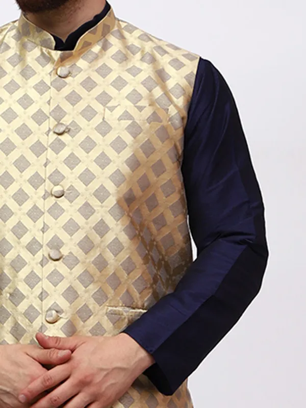 Navy_Blue_Banarasi_Dupion_Kurta_With_Box_Jacket_Set_For_Men