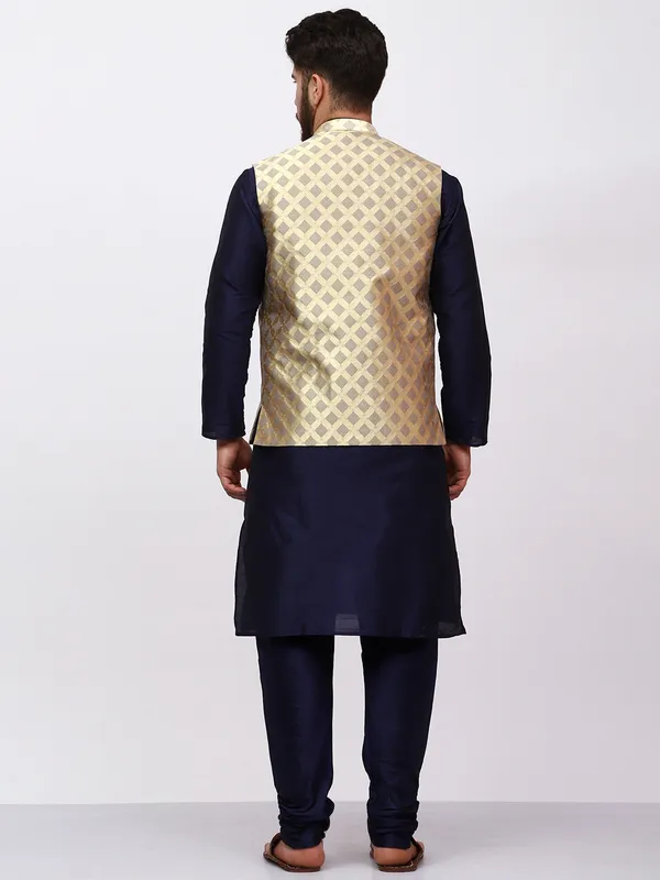 Navy_Blue_Banarasi_Dupion_Kurta_With_Box_Jacket_Set_For_Men