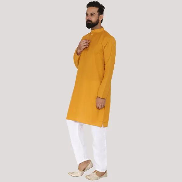 Mustard_Cotton_Kurta_With_Pyjama_Set_For_Men