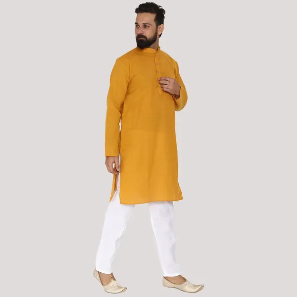 Mustard_Cotton_Kurta_With_Pyjama_Set_For_Men