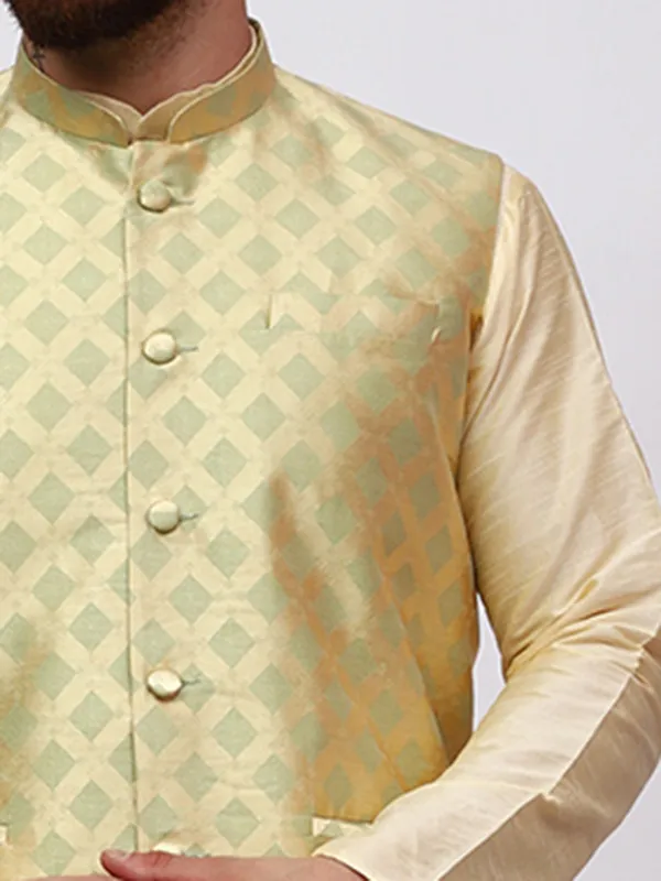 Gold_Banarasi_Dupion_Kurta_With_Box_Jacket_Set_For_Men