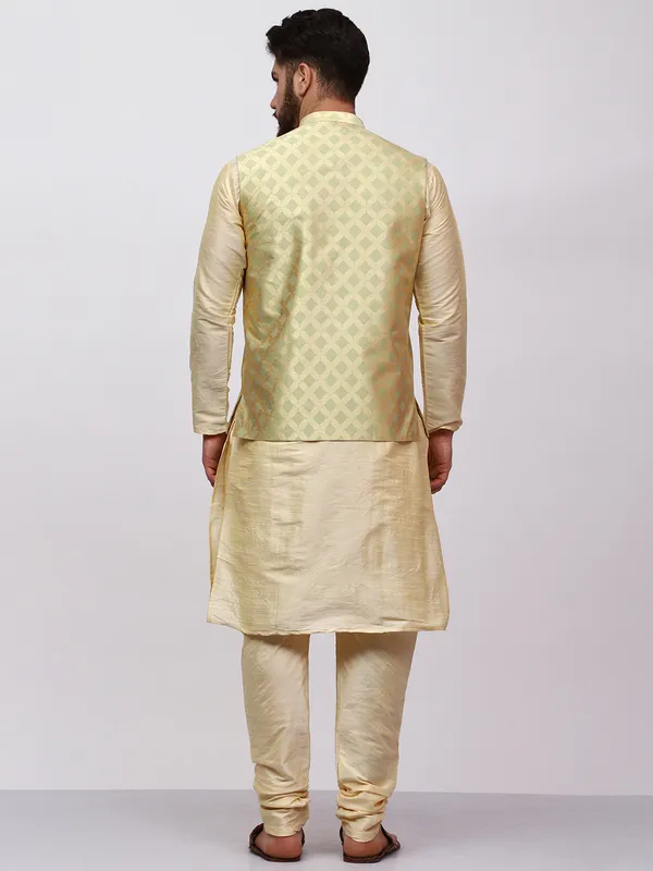 Gold_Banarasi_Dupion_Kurta_With_Box_Jacket_Set_For_Men