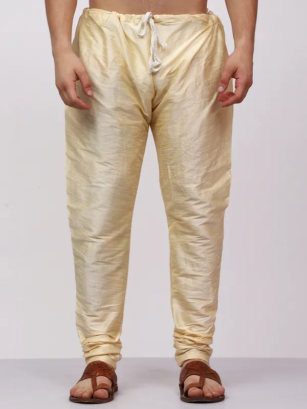Gold_Banarasi_Dupion_Kurta_With_Box_Jacket_Set_For_Men