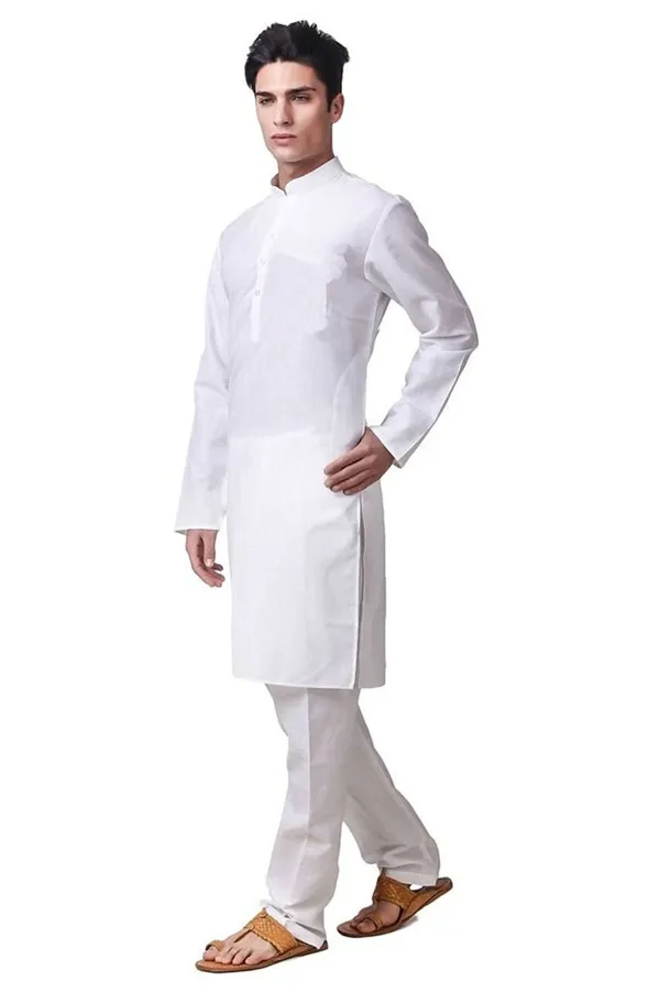 White_Cotton_Kurta_With_Pyjama_Set_For_Men