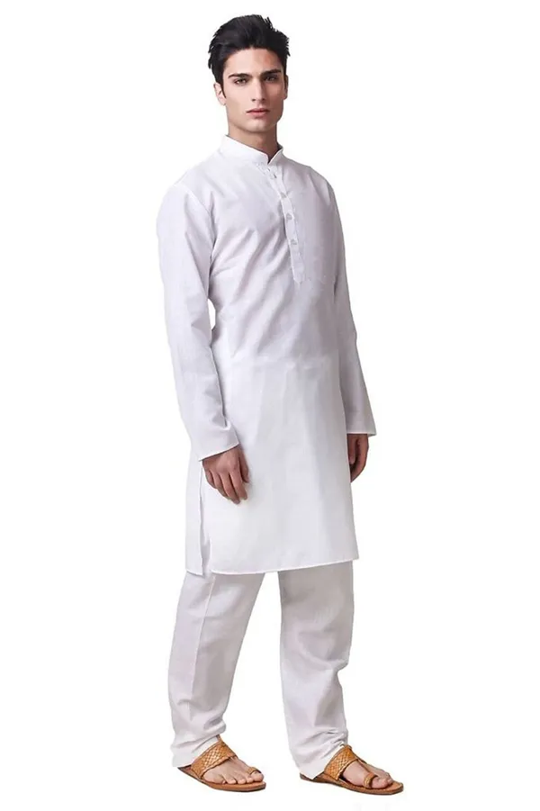 White_Cotton_Kurta_With_Pyjama_Set_For_Men