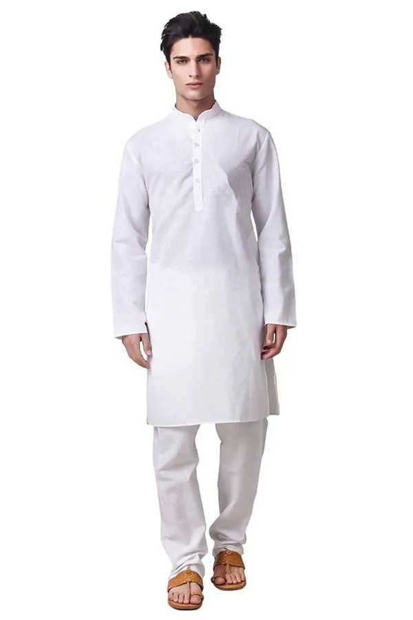 White_Cotton_Kurta_With_Pyjama_Set_For_Men